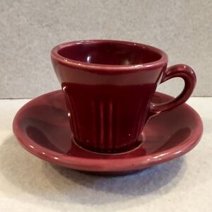 Vintage Camark California Pottery Maroon Burgundy Cup And Saucer Set **NICE**